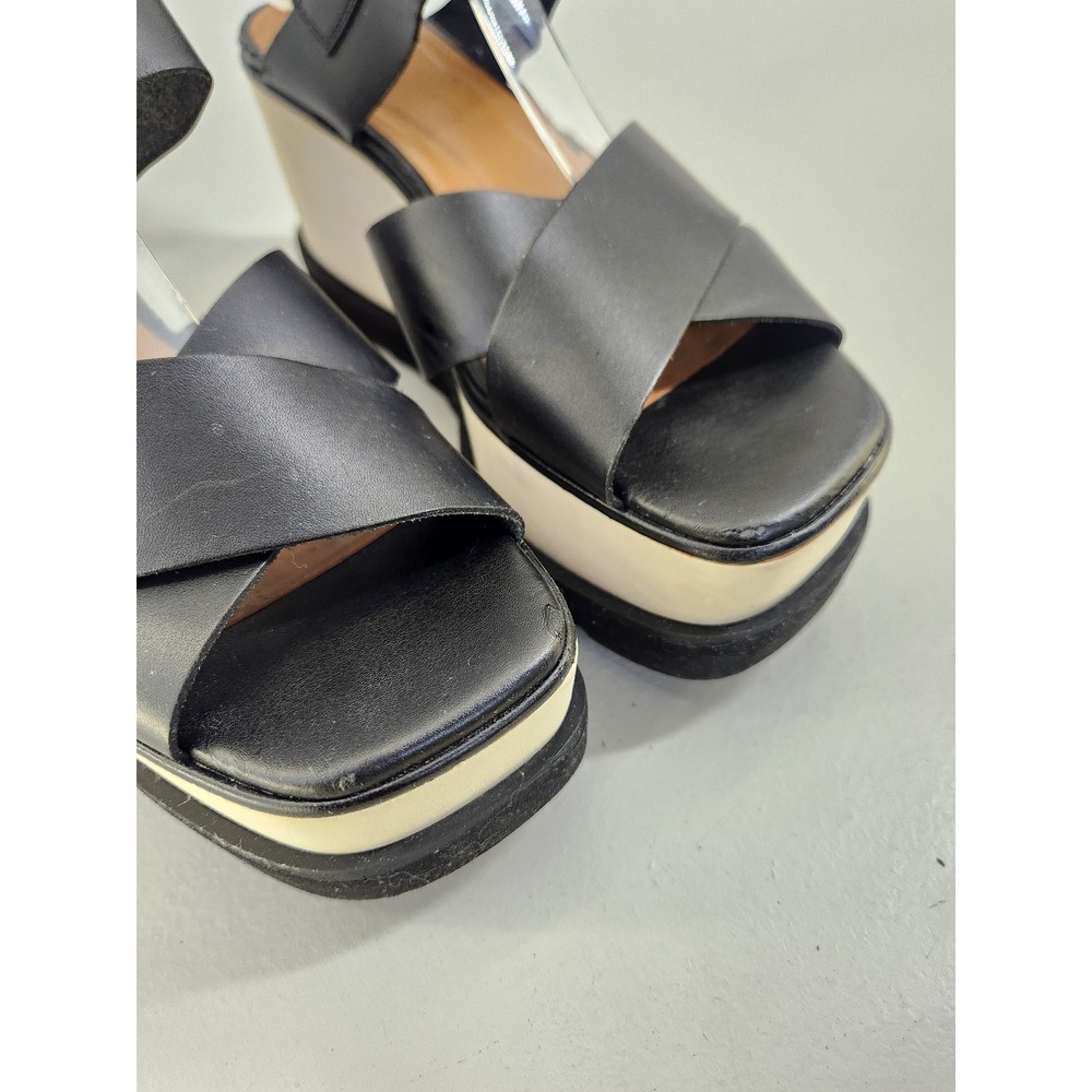 Free People Kate Wedge Sandals Women EU 39 US 8.5 Black Leather Platform Boho - Picture 2 of 9